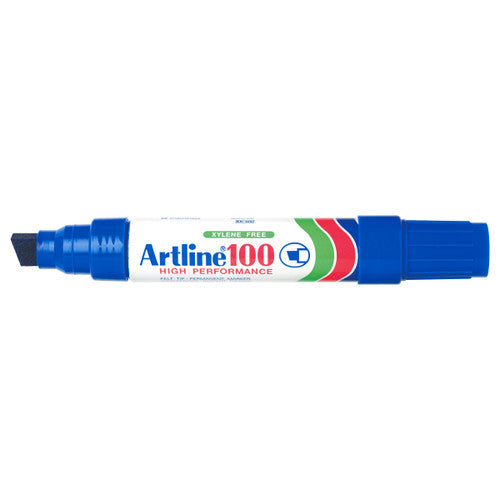 Artline 100 Permanent Marker 12mm Chisel Nib Blue Box of 6
