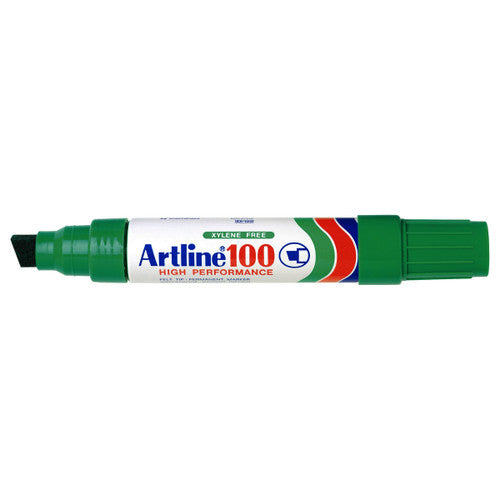 Artline 100 Permanent Marker 12mm Chisel Nib Green Box of 6