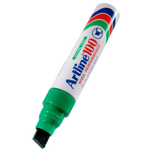 Artline 100 Permanent Marker 12mm Chisel Nib Green Box of 6