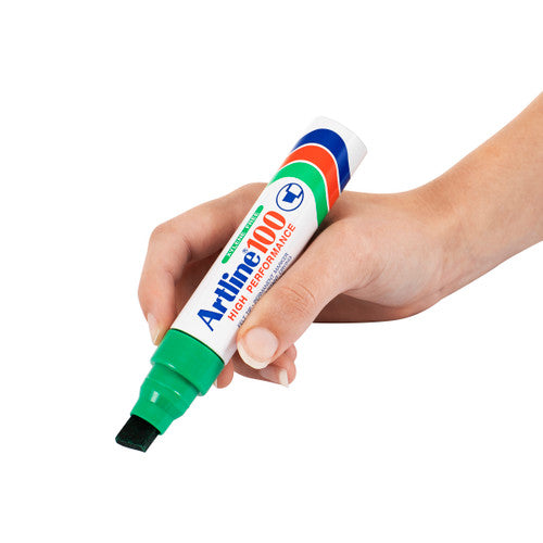 Artline 100 Permanent Marker 12mm Chisel Nib Green Box of 6