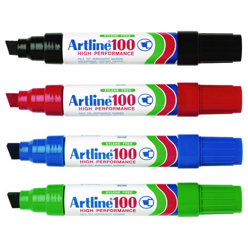 Artline 100 Permanent Marker 12mm Chisel Nib Assorted Box 6