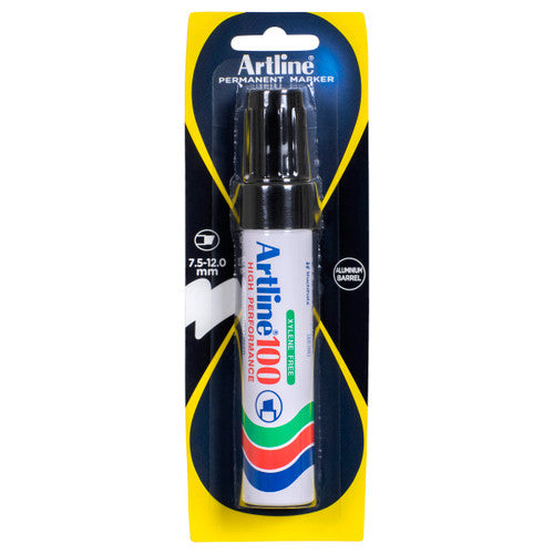 Artline 100 Permanent Marker 12mm Chisel Nib Hangsell Black