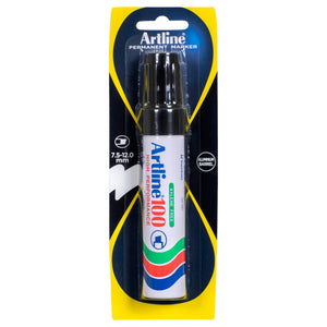Black Artline 100 permanent marker on a yellow and black hangsell card printed 7.5-12.0 mm and Aluminium Barrel