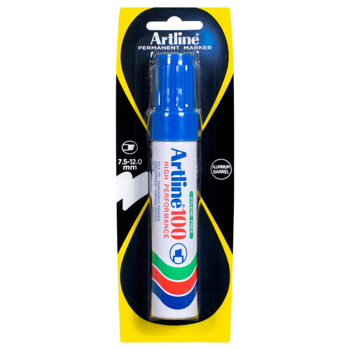 Artline 100 Permanent Marker 12mm Chisel Nib Hangsell Blue