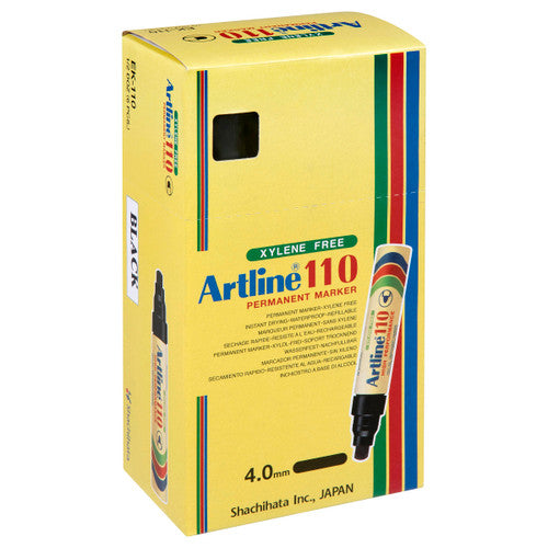 Artline 110 Permanent Marker 4mm Bullet Nib Black Box 6