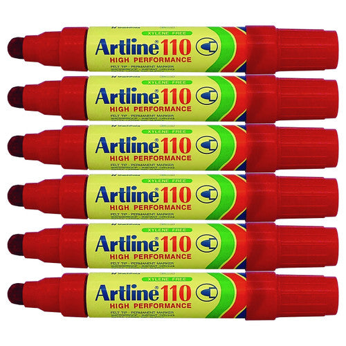Artline 110 Permanent Marker 4mm Bullet Nib Red Box of 6