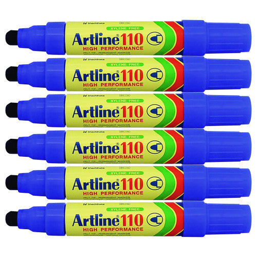 Artline 110 Permanent Marker 4mm Bullet Nib Blue Box of 6