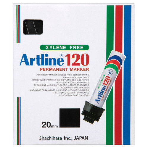 Artline 120 Permanent Marker 20mm Chisel Nib Black Box 6