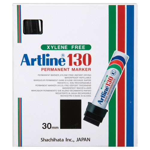 Artline 130 Permanent Marker 30mm Chisel Nib Black Box 6