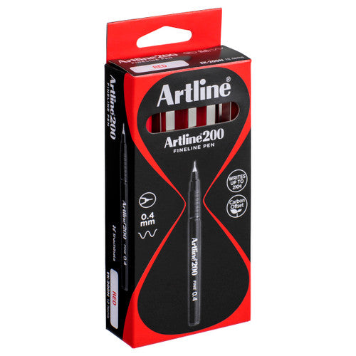 Artline 200 Fineliner Pen 0.4mm Red Box of 12