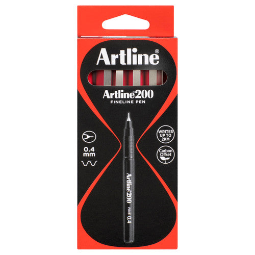 Artline 200 Fineliner Pen 0.4mm Red Box of 12