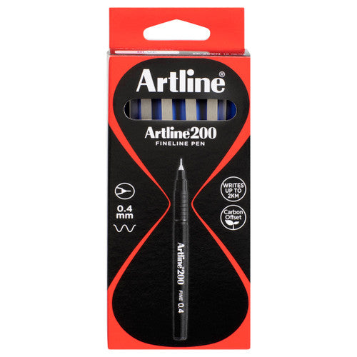 Artline 200 Fineliner Pen 0.4mm Blue Box of 12