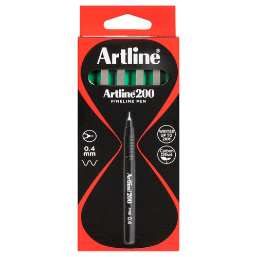 Artline 200 Fineliner Pen 0.4mm Green Box of 12