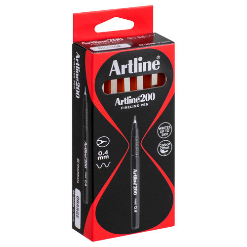 Artline 200 Fineliner Pen 0.4mm Orange Box of 12