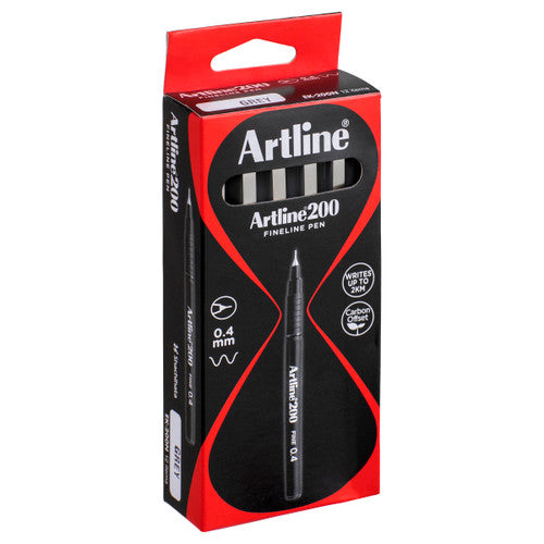 Artline 200 Fineliner Pen 0.4mm Grey Box of 12