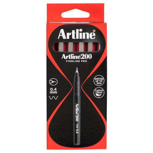 Artline 200 Fineliner Pen 0.4mm Dark Red Box of 12