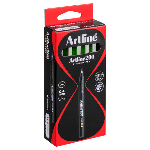 Artline 200 Fineliner Pen 0.4mm Lime Green Box of 12