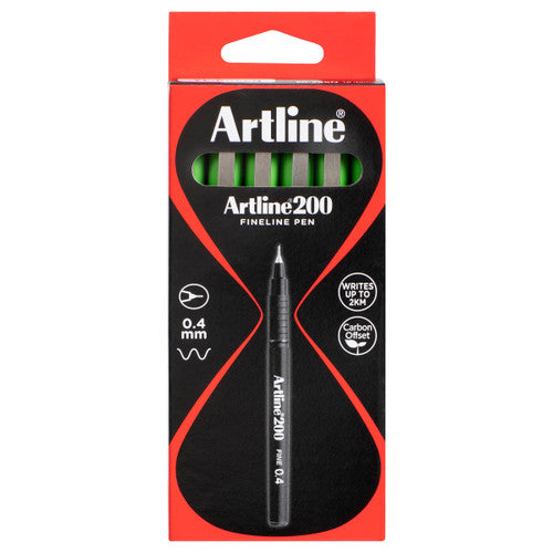 Artline 200 Fineliner Pen 0.4mm Lime Green Box of 12