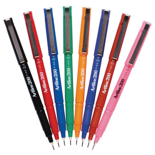 Artline 200 Fineliner Pen 0.4mm 8 Assorted Colours Box of 12