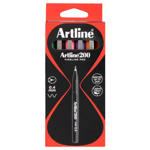 Artline 200 Fineliner Pen 0.4mm 8 Assorted Colours Box of 12