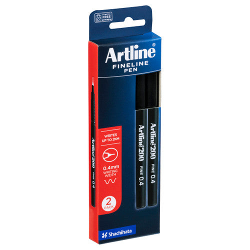 Artline 200 Fineliner Pen 0.4mm Black Pack of 2
