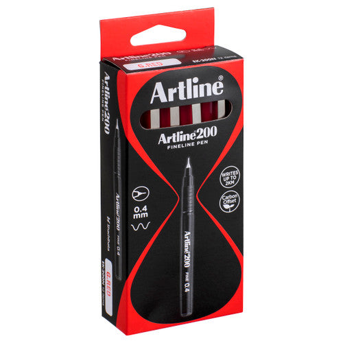 Artline 200 Bright Fineliner Pen 0.4mm Red Box of 12