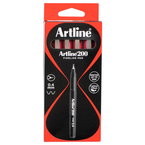 Artline 200 Bright Fineliner Pen 0.4mm Red Box of 12