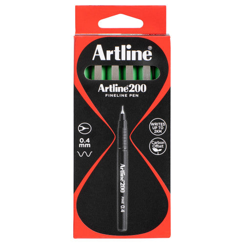 Artline 200 Bright Fineliner Pen 0.4mm Green Box of 12