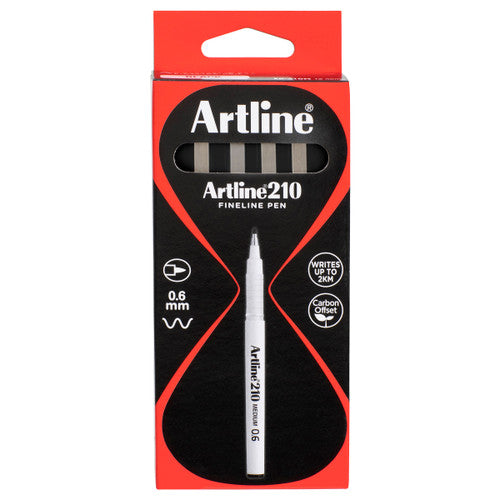 Artline 210 Fineliner Pen Medium 0.6mm Black Box of 12