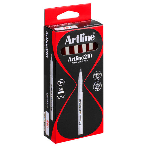 Artline 210 Fineliner Pen Medium 0.6mm Red Box of 12
