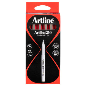 Artline 210 Fineliner Pen Medium 0.6mm Red Box of 12