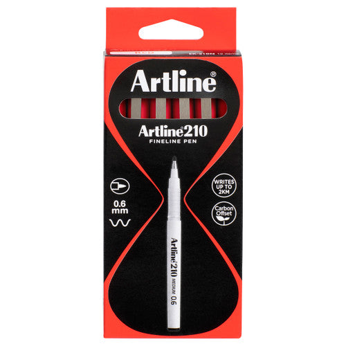 Artline 210 Fineliner Pen Medium 0.6mm Red Box of 12
