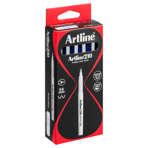 Artline 210 Fineliner Pen Medium 0.6mm Blue Box of 12