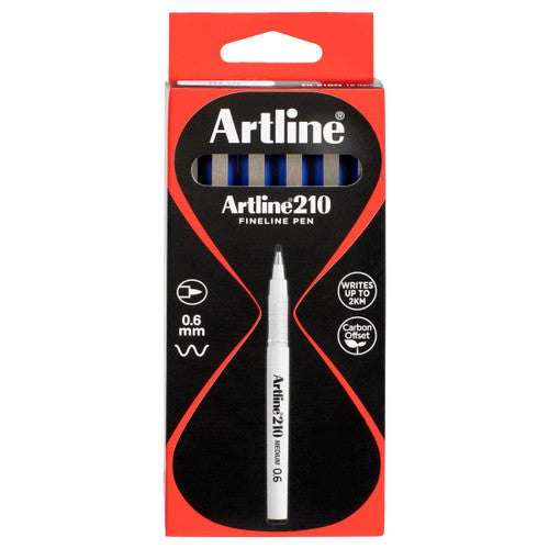 Artline 210 Fineliner Pen Medium 0.6mm Blue Box of 12