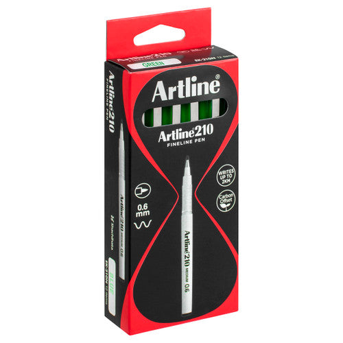 Artline 210 Fineliner Pen Medium 0.6mm Green Box of 12