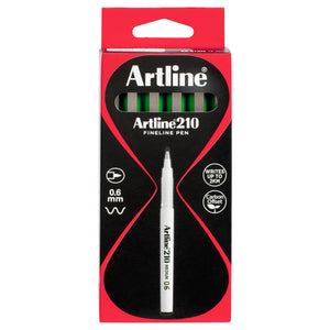Artline 210 Fineliner Pen Medium 0.6mm Green Box of 12