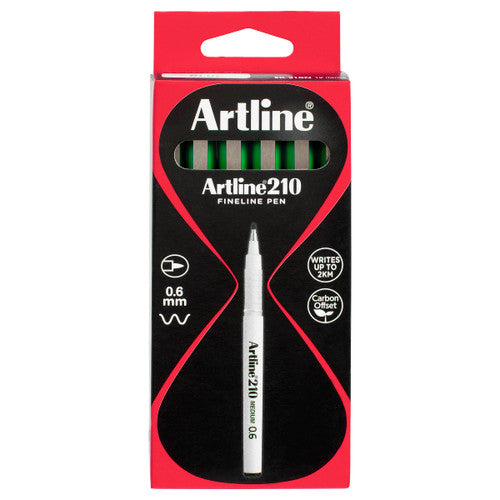 Artline 210 Fineliner Pen Medium 0.6mm Green Box of 12