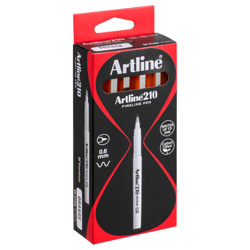 Artline 210 Fineliner Pen Medium 0.6mm Orange Box of 12