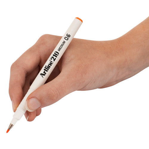 Artline 210 Fineliner Pen Medium 0.6mm Orange Box of 12