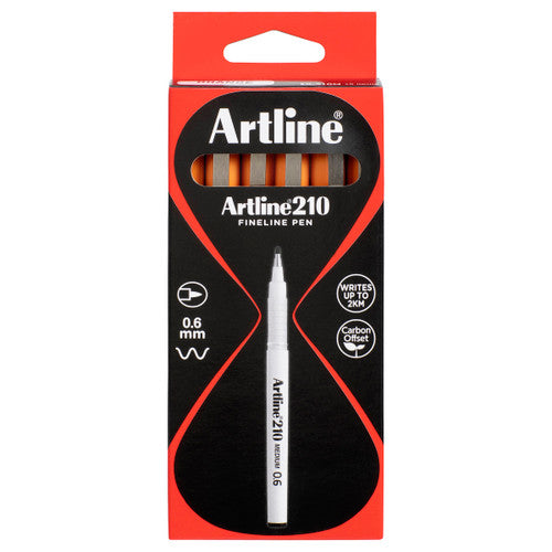 Artline 210 Fineliner Pen Medium 0.6mm Orange Box of 12
