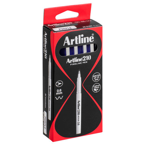 Artline 210 Fineliner Pen Medium 0.6mm Purple Box of 12