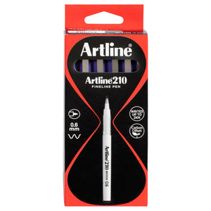 Artline 210 Fineliner Pen Medium 0.6mm Purple Box of 12