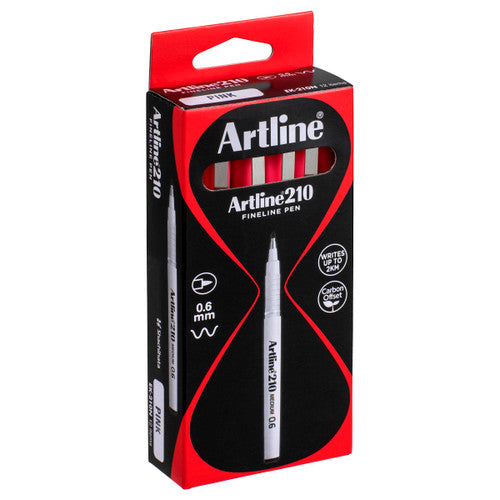 Artline 210 Fineliner Pen 0.6mm Pink Box of 12