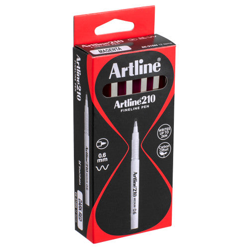 Artline 210 Fineliner Pen 0.6mm Dark Red Box of 12