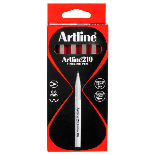Artline 210 Fineliner Pen 0.6mm Dark Red Box of 12
