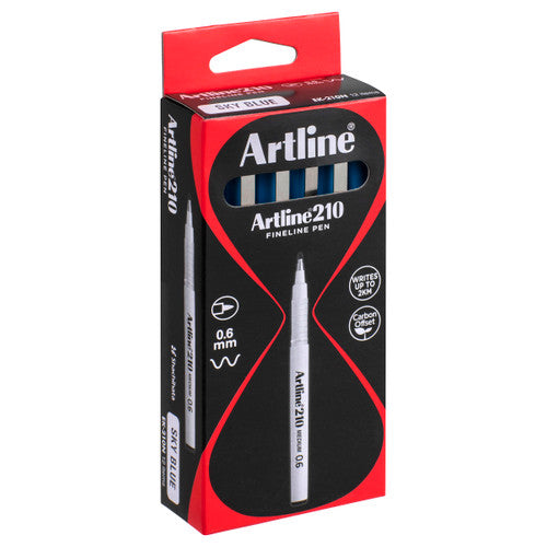 Artline 210 Fineliner Pen 0.6mm Sky Blue Box of 12