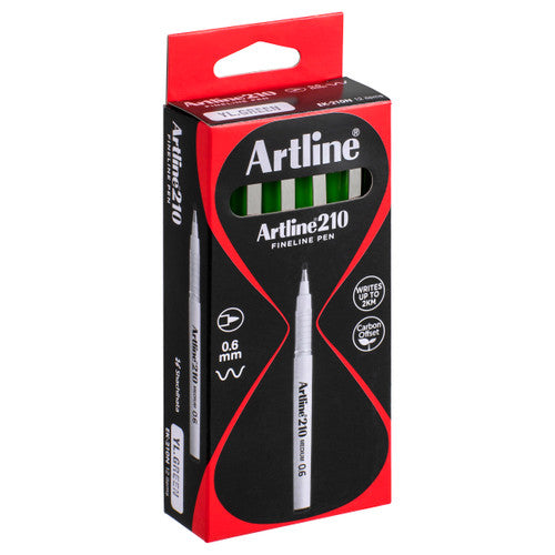 Artline 210 Fineliner Pen 0.6mm Lime Green Box of 12