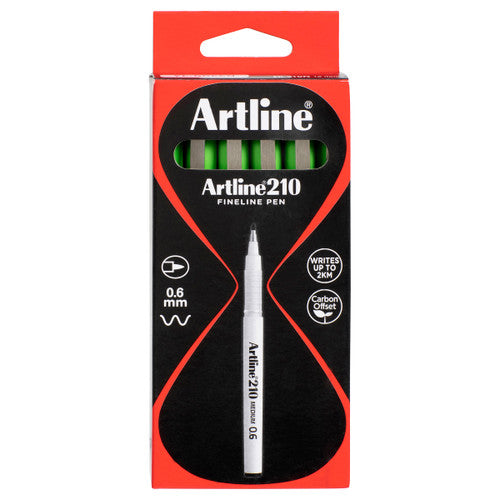 Artline 210 Fineliner Pen 0.6mm Lime Green Box of 12