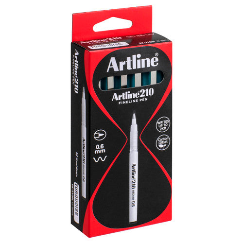 Artline 210 Fineliner Pen 0.6mm Turquoise Box of 12
