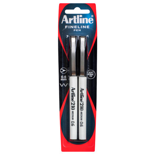 Artline 210 Fineliner Pen 0.6mm Black Pack of 2